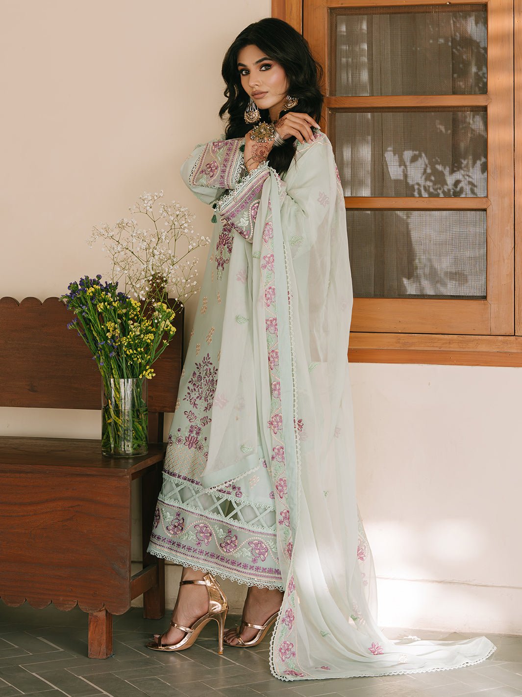 Mahnur | Shanaya Luxury Lawn 25 | Hooriya-Brand:Mahnur-Type:Ladies Clothes-Aqua Blue-Lawn-House of Maryam- Buy in UK, USA
