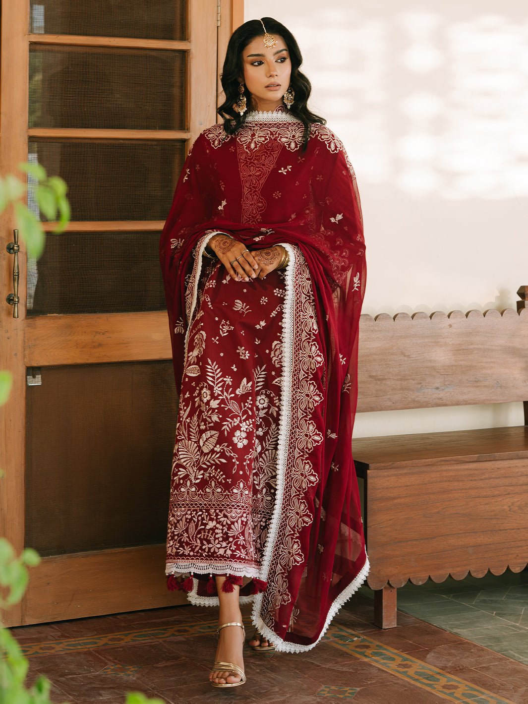 Mahnur | Shanaya Luxury Lawn 25 | Mehrosh-Brand:Mahnur-Type:Ladies Clothes-Maroon-Lawn-House of Maryam- Buy in UK, USA