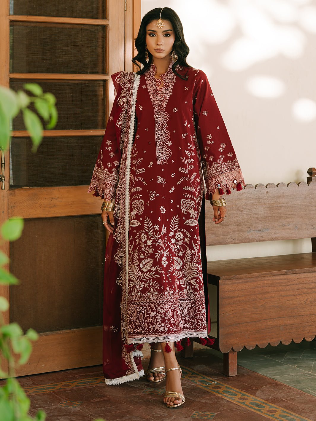 Mahnur | Shanaya Luxury Lawn 25 | Mehrosh-Brand:Mahnur-Type:Ladies Clothes-Maroon-Lawn-House of Maryam- Buy in UK, USA