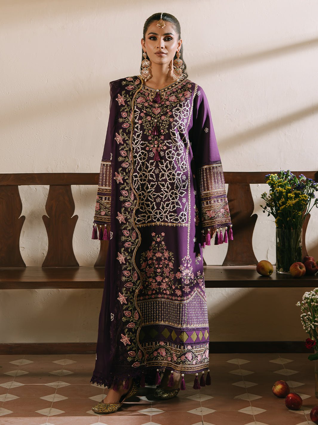 Mahnur | Shanaya Luxury Lawn 25 | Mehrunisa-Brand:Mahnur-Type:Ladies Clothes-Dark Purple-Lawn-House of Maryam- Buy in UK, USA