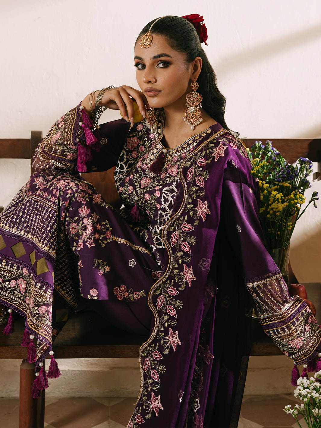 Mahnur | Shanaya Luxury Lawn 25 | Mehrunisa-Brand:Mahnur-Type:Ladies Clothes-Dark Purple-Lawn-House of Maryam- Buy in UK, USA