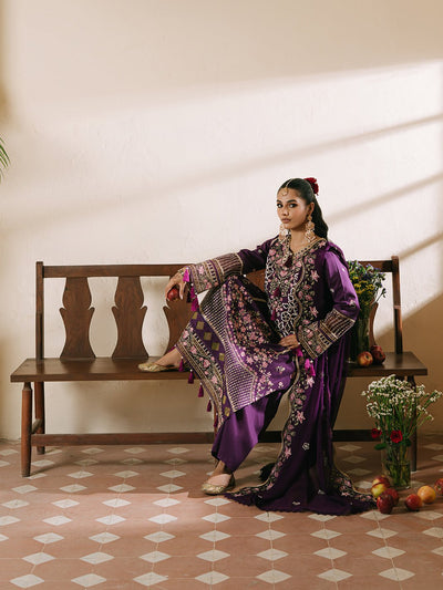 Mahnur | Shanaya Luxury Lawn 25 | Mehrunisa-Brand:Mahnur-Type:Ladies Clothes-Dark Purple-Lawn-House of Maryam- Buy in UK, USA