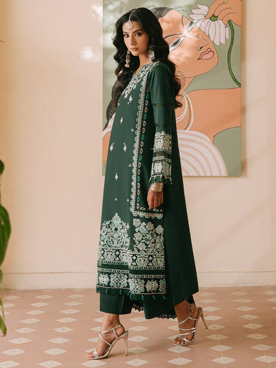 Mahnur | Shanaya Luxury Lawn 25 | Siyahgul-Brand:Mahnur-Type:Ladies Clothes-Bottle Green-Lawn-House of Maryam- Buy in UK, USA