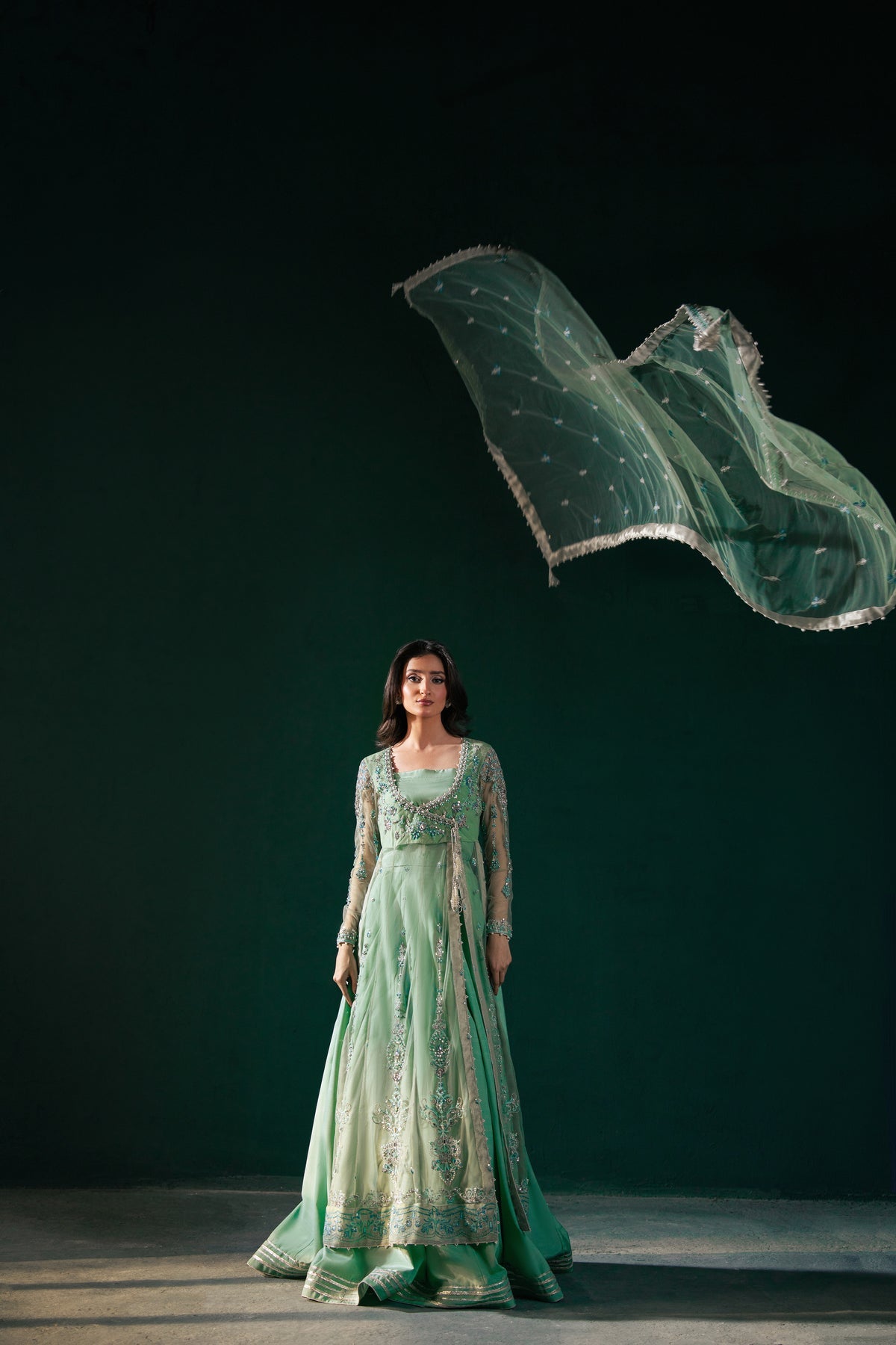 Malook | Rashq e Qamar | Feroza-Brand:Malook-Type:Ladies Clothes-Mint Green-Net-House of Maryam- Buy in UK, USA