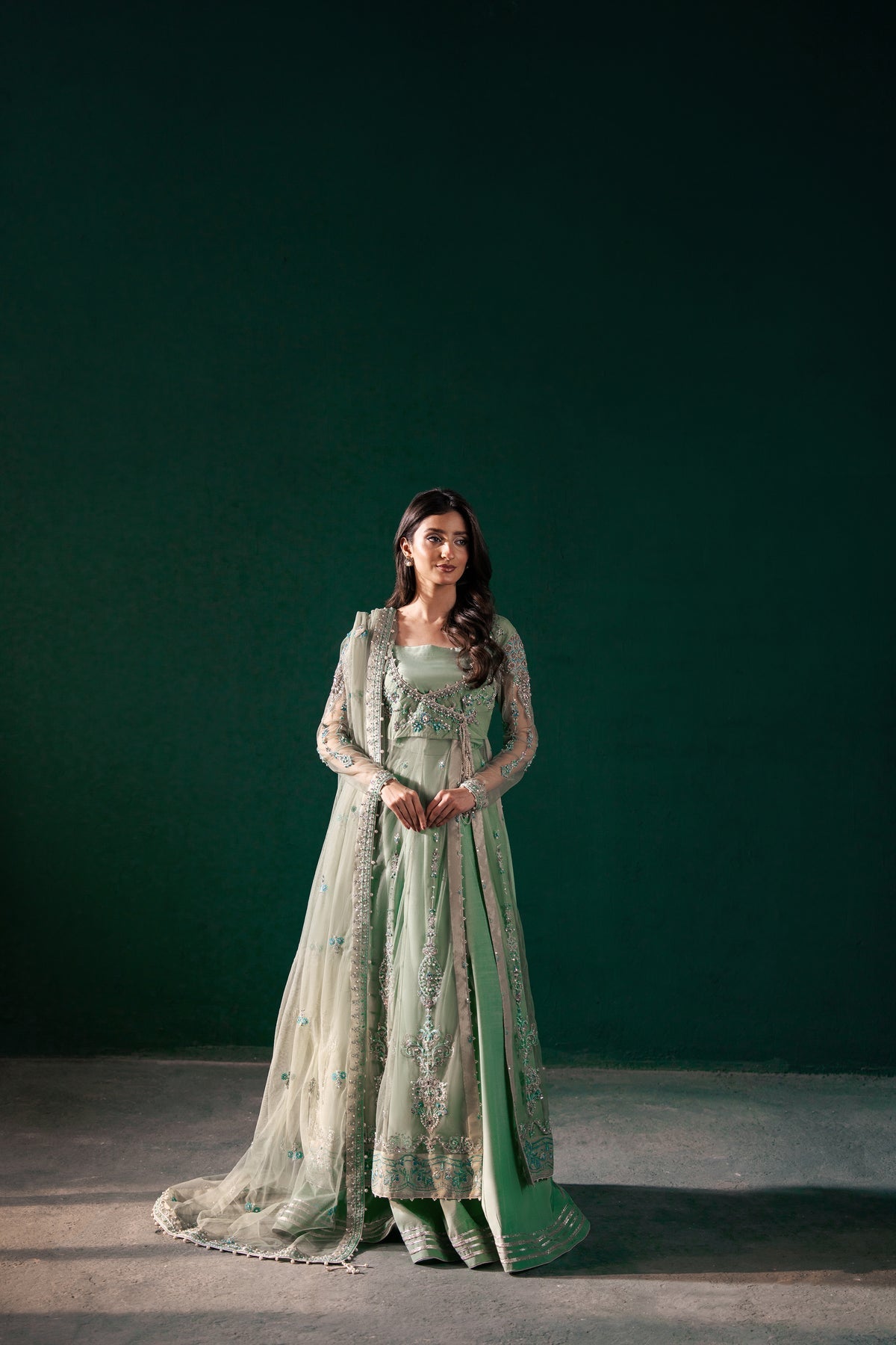 Malook | Rashq e Qamar | Feroza-Brand:Malook-Type:Ladies Clothes-Mint Green-Net-House of Maryam- Buy in UK, USA