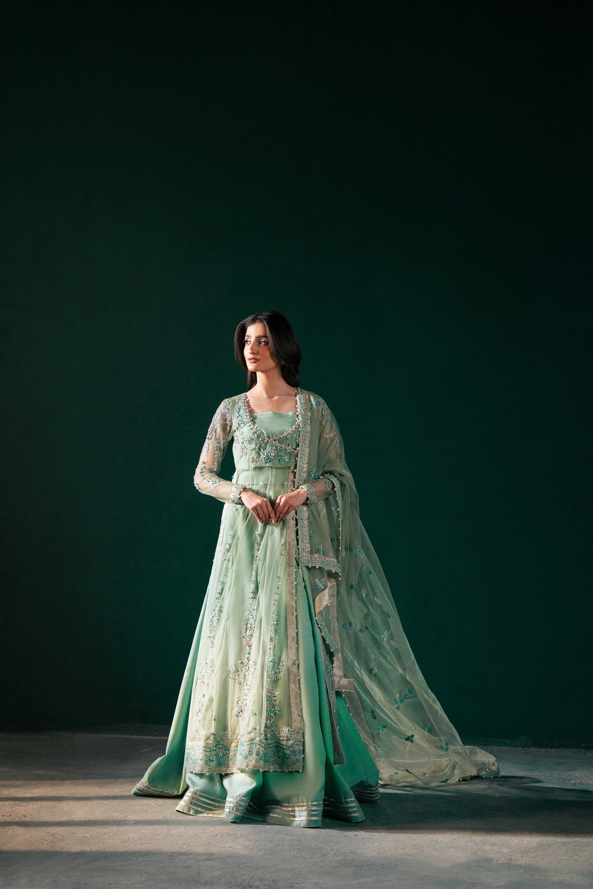 Malook | Rashq e Qamar | Feroza-Brand:Malook-Type:Ladies Clothes-Mint Green-Net-House of Maryam- Buy in UK, USA