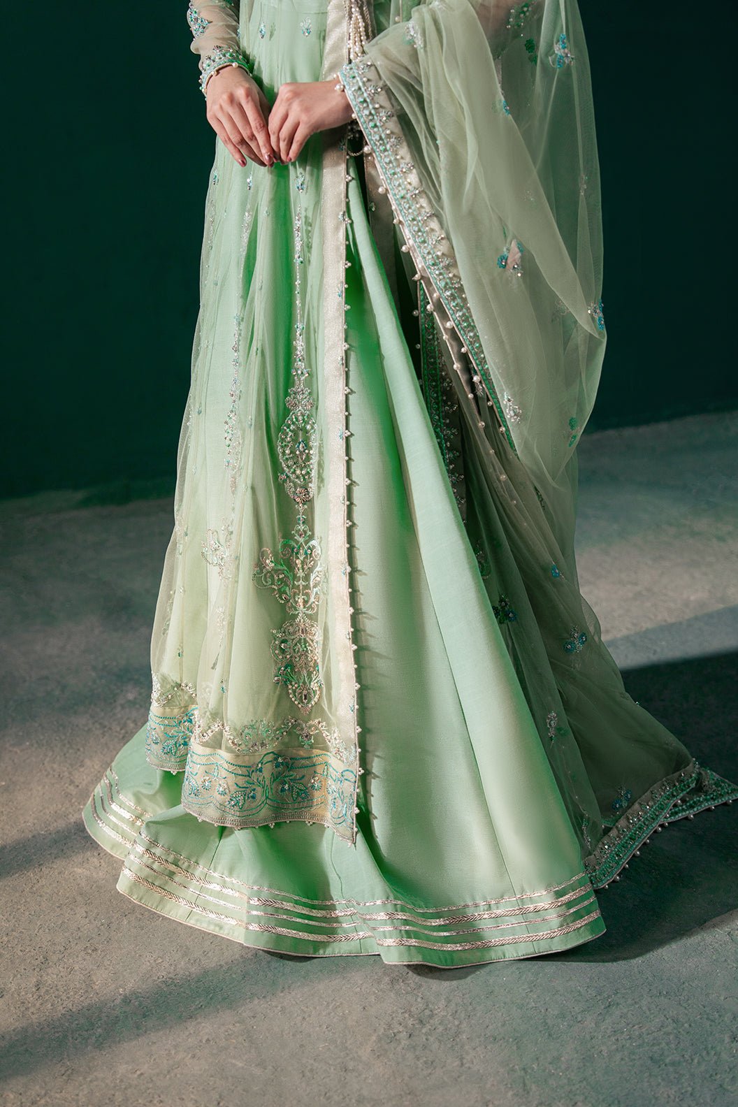 Malook | Rashq e Qamar | Feroza-Brand:Malook-Type:Ladies Clothes-Mint Green-Net-House of Maryam- Buy in UK, USA