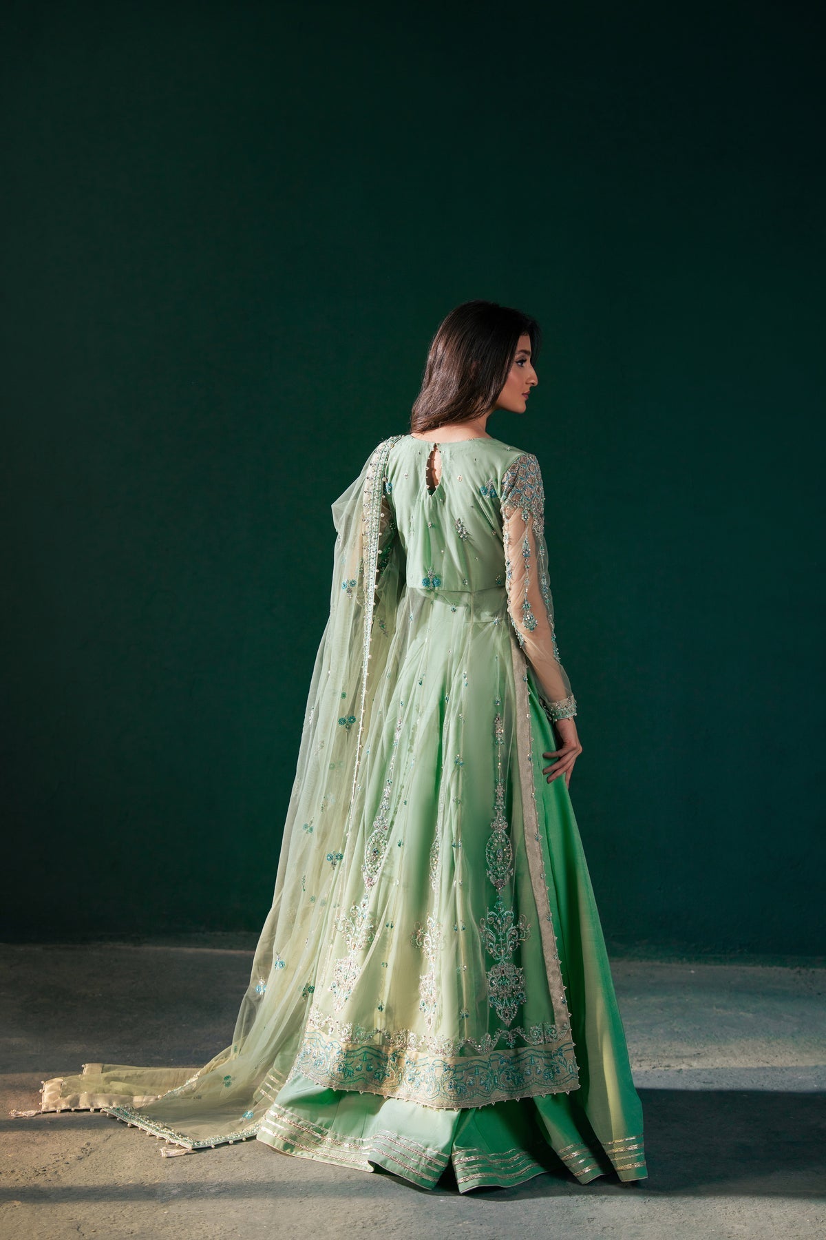 Malook | Rashq e Qamar | Feroza-Brand:Malook-Type:Ladies Clothes-Mint Green-Net-House of Maryam- Buy in UK, USA