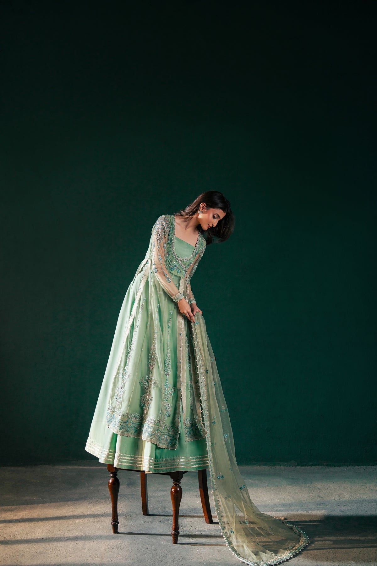 Malook | Rashq e Qamar | Feroza-Brand:Malook-Type:Ladies Clothes-Mint Green-Net-House of Maryam- Buy in UK, USA