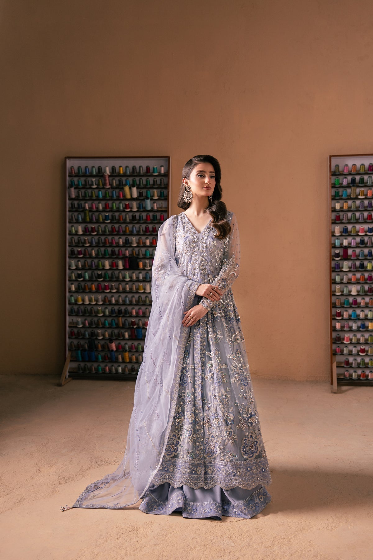 Malook | Rashq e Qamar | Gul-Brand:Malook-Type:Ladies Clothes-Lilac Gray-Net-House of Maryam- Buy in UK, USA