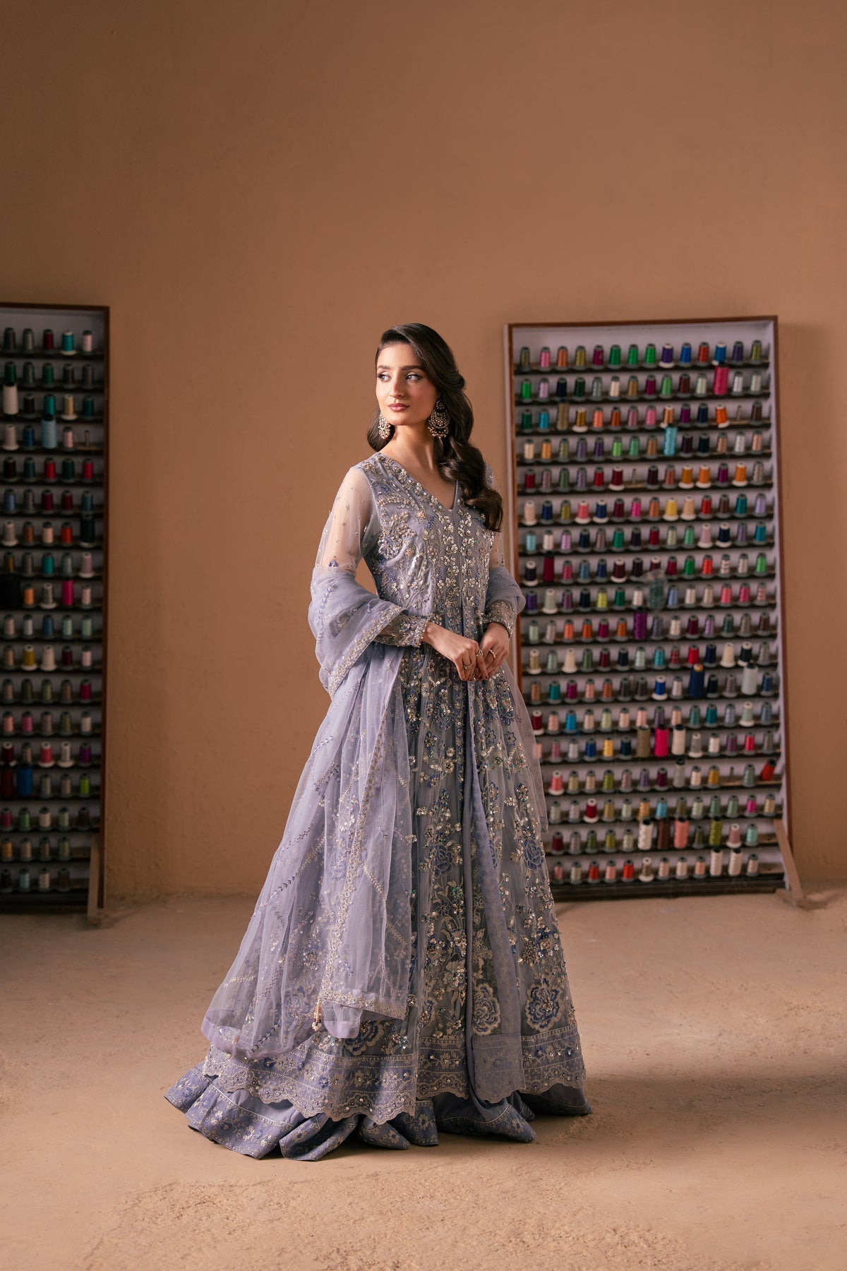 Malook | Rashq e Qamar | Gul-Brand:Malook-Type:Ladies Clothes-Lilac Gray-Net-House of Maryam- Buy in UK, USA