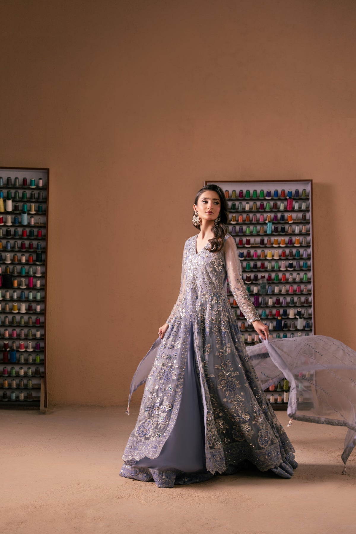 Malook | Rashq e Qamar | Gul-Brand:Malook-Type:Ladies Clothes-Lilac Gray-Net-House of Maryam- Buy in UK, USA
