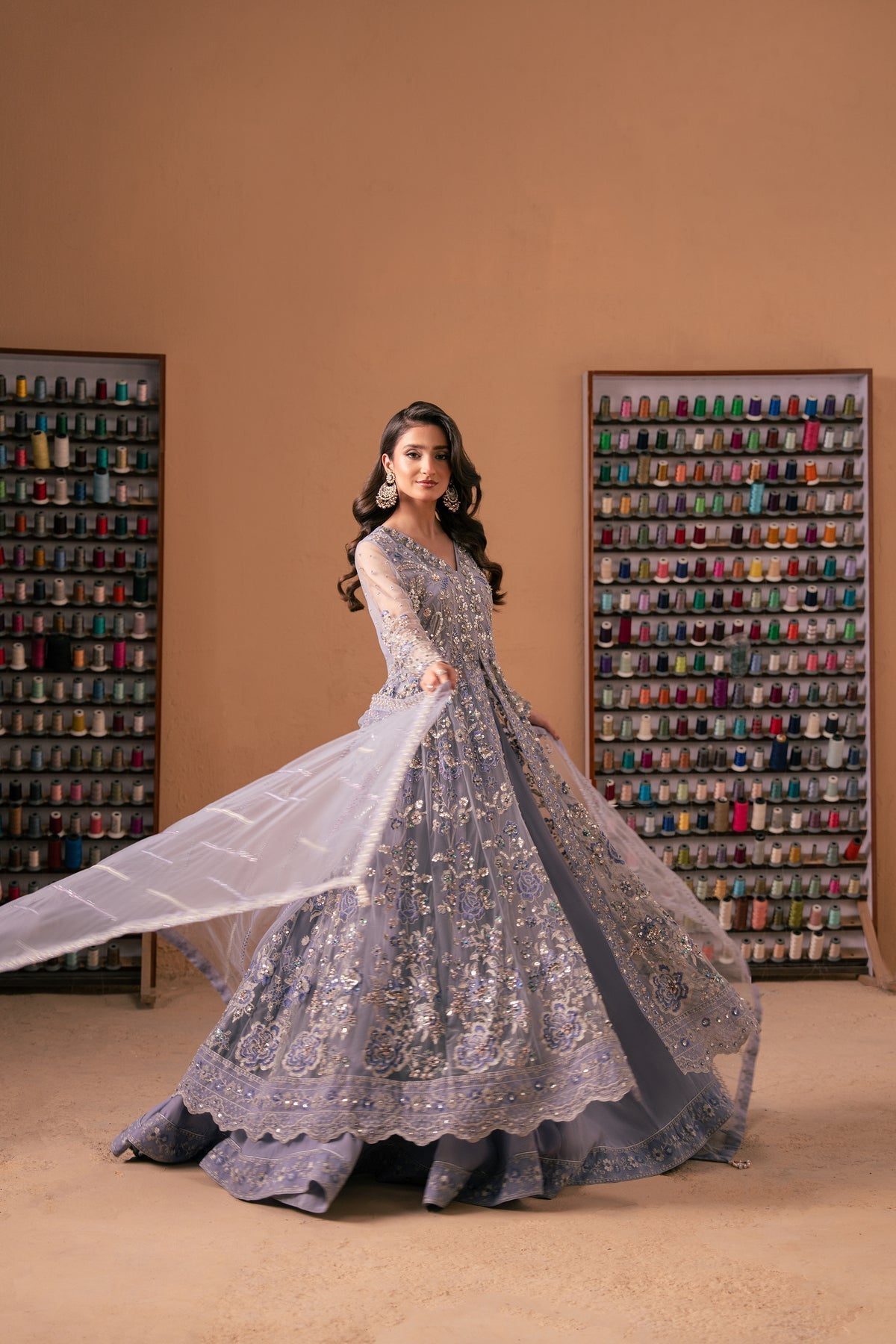 Malook | Rashq e Qamar | Gul-Brand:Malook-Type:Ladies Clothes-Lilac Gray-Net-House of Maryam- Buy in UK, USA