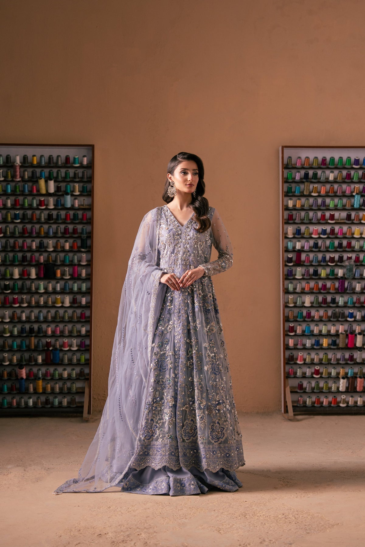 Malook | Rashq e Qamar | Gul-Brand:Malook-Type:Ladies Clothes-Lilac Gray-Net-House of Maryam- Buy in UK, USA