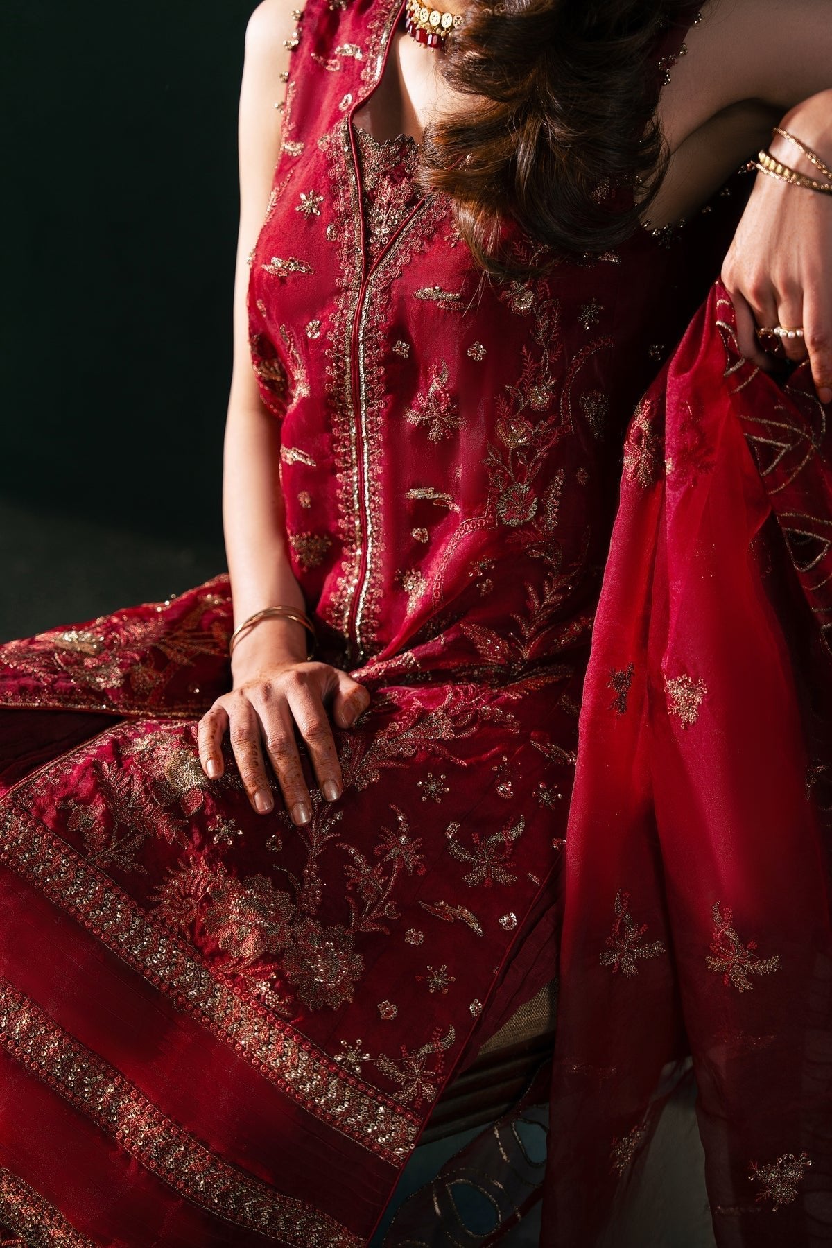 Malook | Rashq e Qamar | Serena-Brand:Malook-Type:Ladies Clothes-Maroon-Organza-House of Maryam- Buy in UK, USA