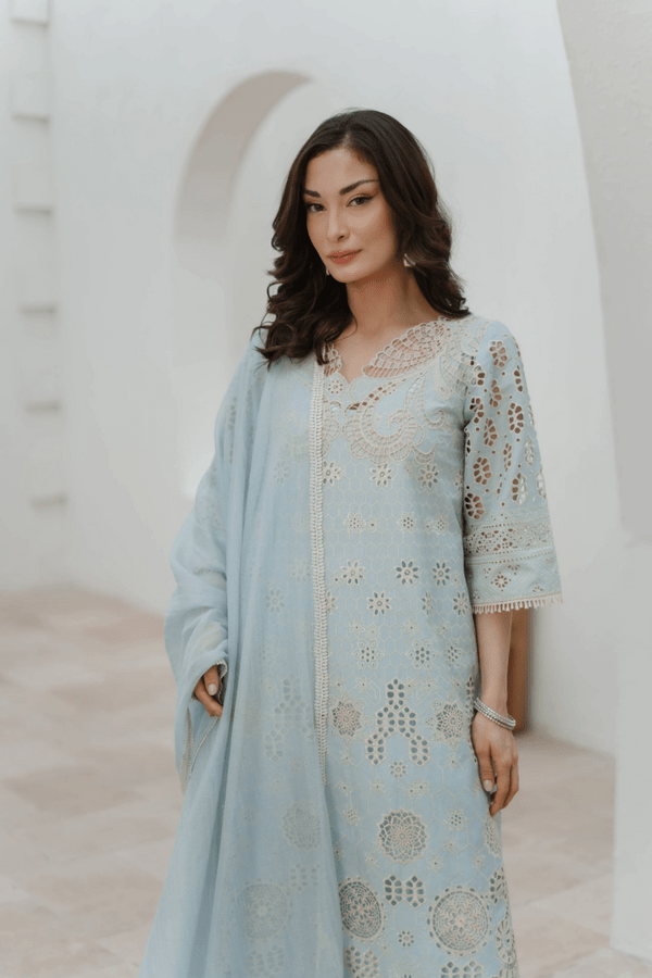 Manara | Eid Pret Collection 26 | DAFFODIL-Brand:Manara-Type:Ladies Clothes-Sky Blue-Schiffli-House of Maryam- Buy in UK, USA