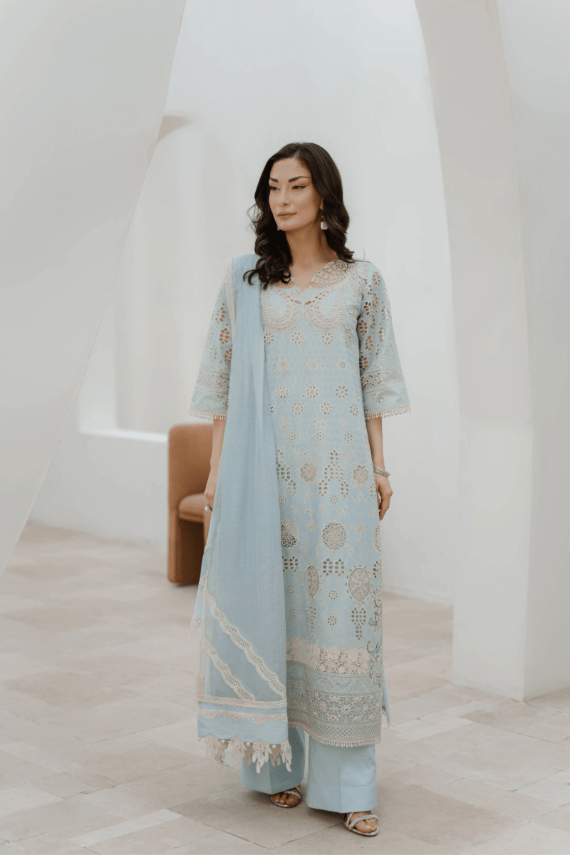 Manara | Eid Pret Collection 26 | DAFFODIL-Brand:Manara-Type:Ladies Clothes-Sky Blue-Schiffli-House of Maryam- Buy in UK, USA