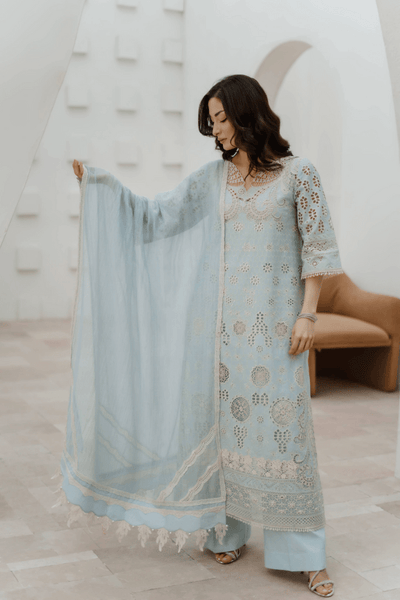 Manara | Eid Pret Collection 26 | DAFFODIL-Brand:Manara-Type:Ladies Clothes-Sky Blue-Schiffli-House of Maryam- Buy in UK, USA