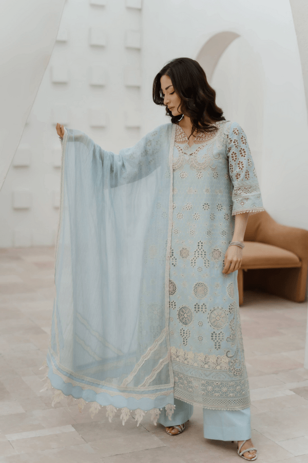Manara | Eid Pret Collection 26 | DAFFODIL-Brand:Manara-Type:Ladies Clothes-Sky Blue-Schiffli-House of Maryam- Buy in UK, USA