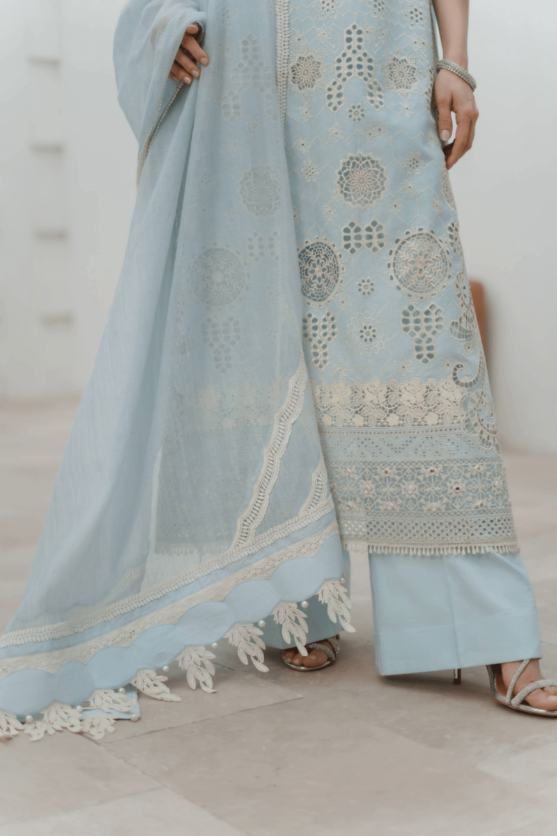 Manara | Eid Pret Collection 26 | DAFFODIL-Brand:Manara-Type:Ladies Clothes-Sky Blue-Schiffli-House of Maryam- Buy in UK, USA