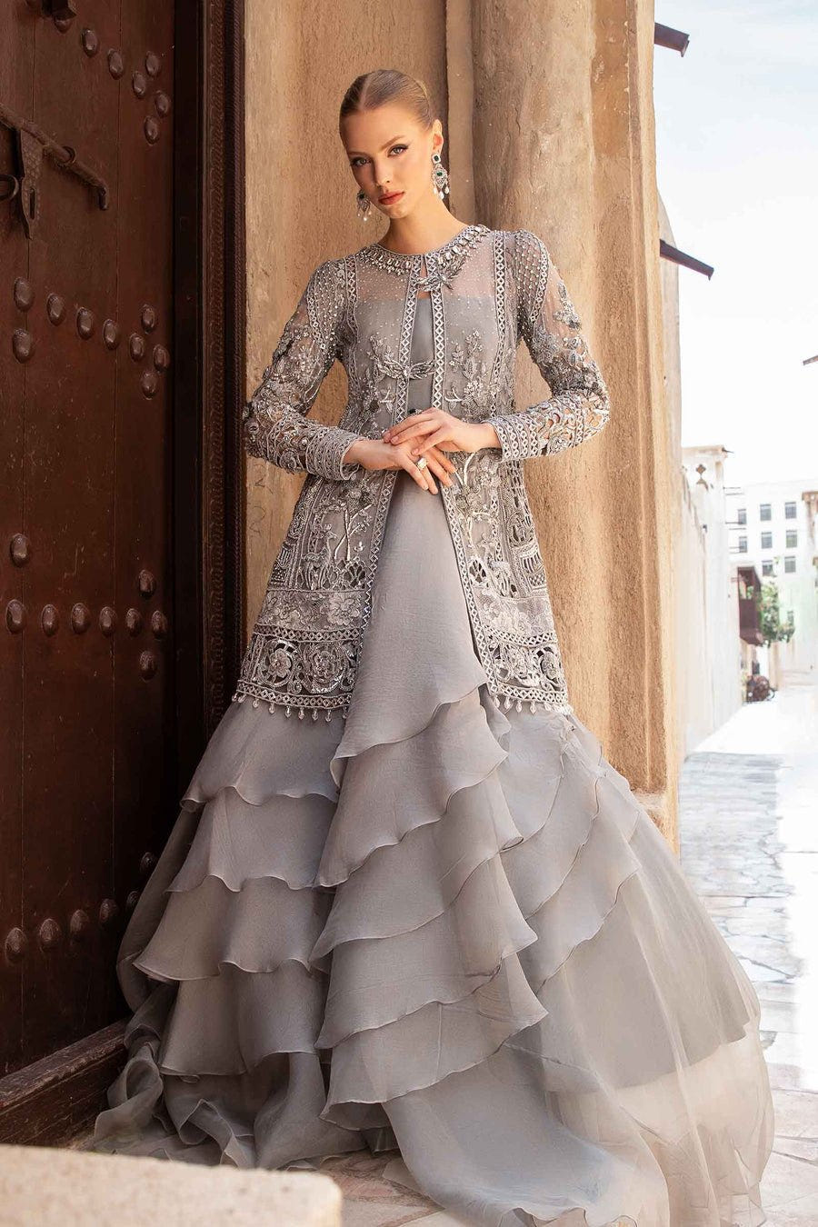 Maria B | Bridal Formals | Alora-Brand:Maria B-Type:Ladies Clothes-Gray-Pure Organza-House of Maryam- Buy in UK, USA