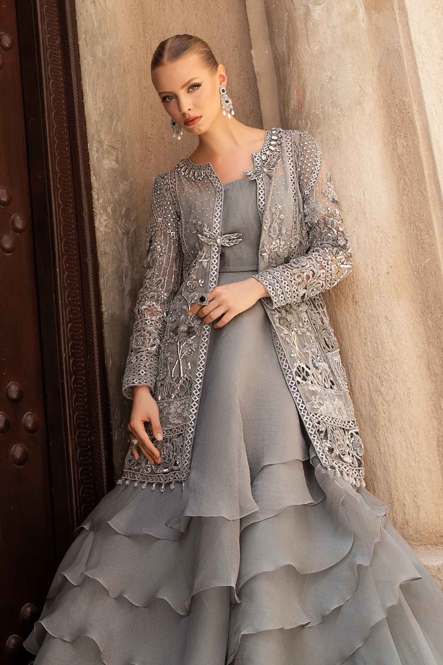 Maria B | Bridal Formals | Alora-Brand:Maria B-Type:Ladies Clothes-Gray-Pure Organza-House of Maryam- Buy in UK, USA