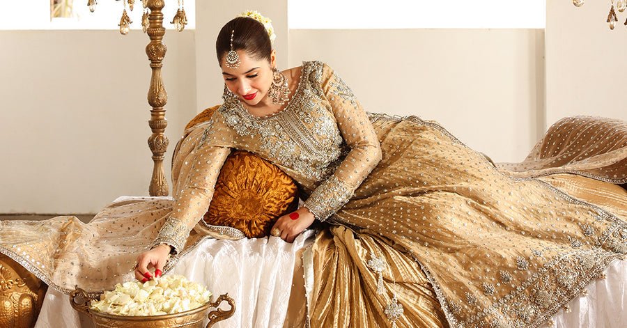 Maria B | Bridal Formals | Bibi Sultana-Brand:Maria B-Type:Ladies Clothes-Gold-Pure Tissue-House of Maryam- Buy in UK, USA