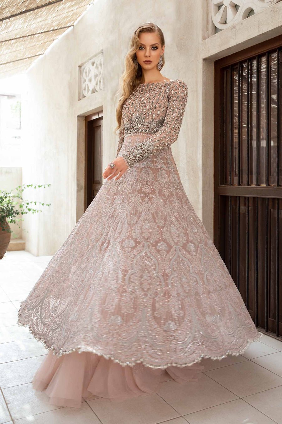 Maria B | Bridal Formals | Elle-Brand:Maria B-Type:Ladies Clothes-Pinkish Gray-Chiffon-House of Maryam- Buy in UK, USA