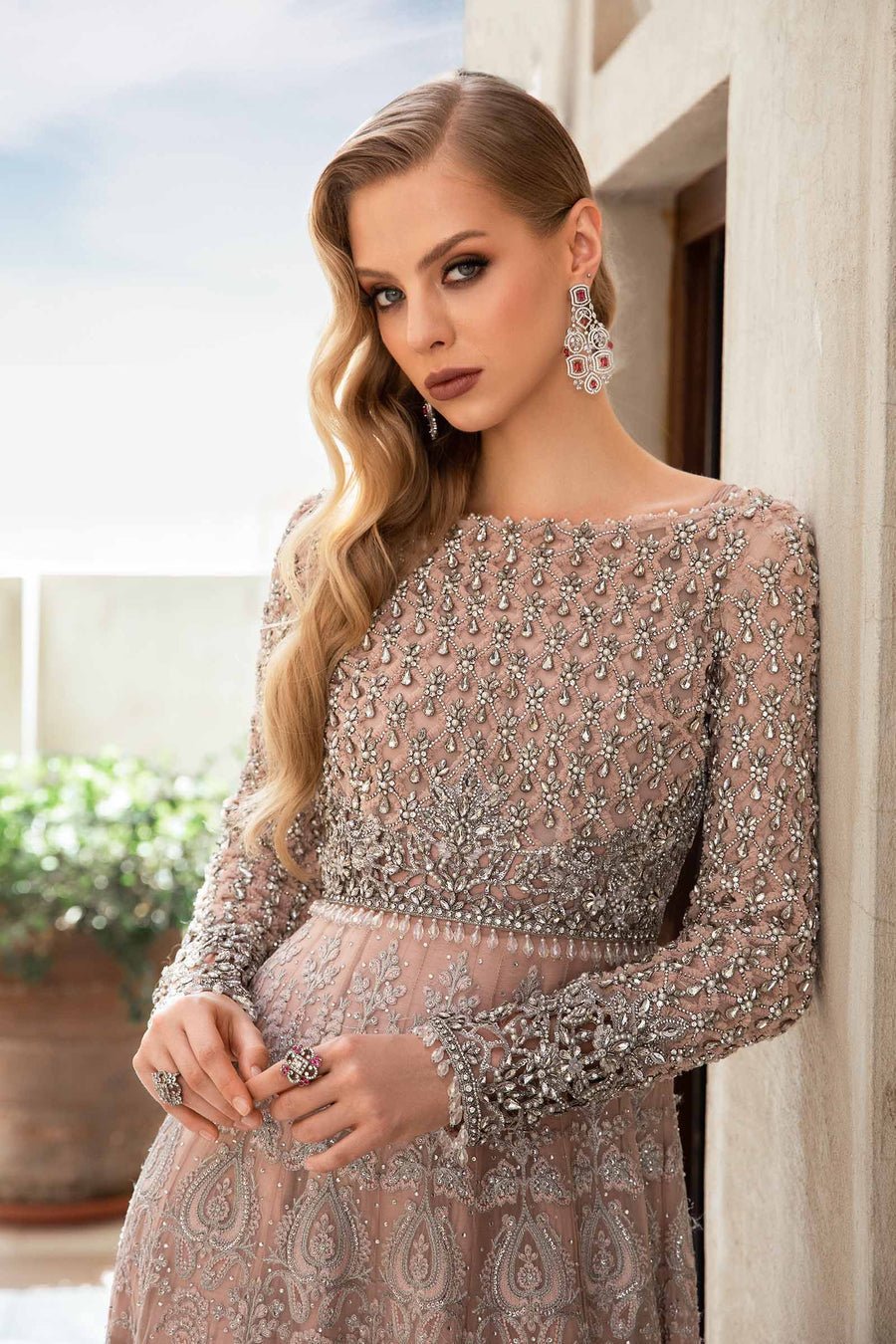 Maria B | Bridal Formals | Elle-Brand:Maria B-Type:Ladies Clothes-Pinkish Gray-Chiffon-House of Maryam- Buy in UK, USA