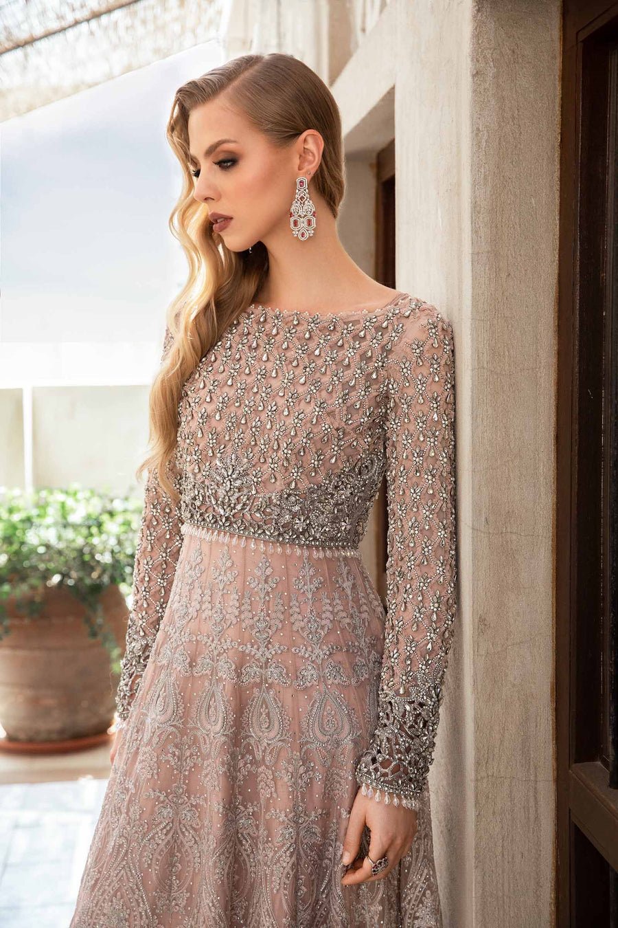 Maria B | Bridal Formals | Elle-Brand:Maria B-Type:Ladies Clothes-Pinkish Gray-Chiffon-House of Maryam- Buy in UK, USA