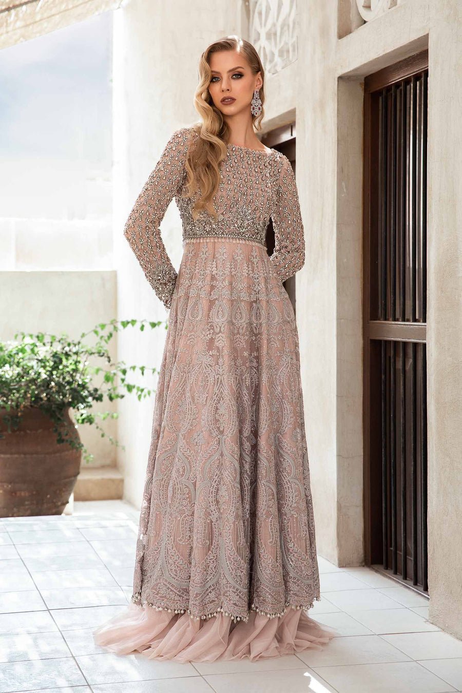 Maria B | Bridal Formals | Elle-Brand:Maria B-Type:Ladies Clothes-Pinkish Gray-Chiffon-House of Maryam- Buy in UK, USA