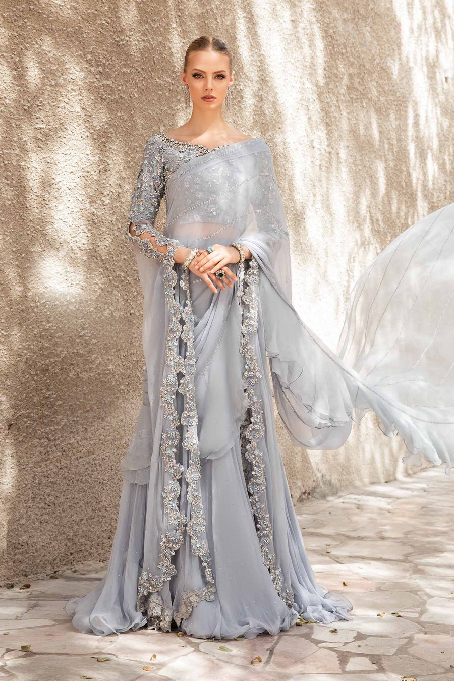 Maria B | Bridal Formals | Freya-Brand:Maria B-Type:Ladies Clothes-Gray-Pure Chiffon-House of Maryam- Buy in UK, USA