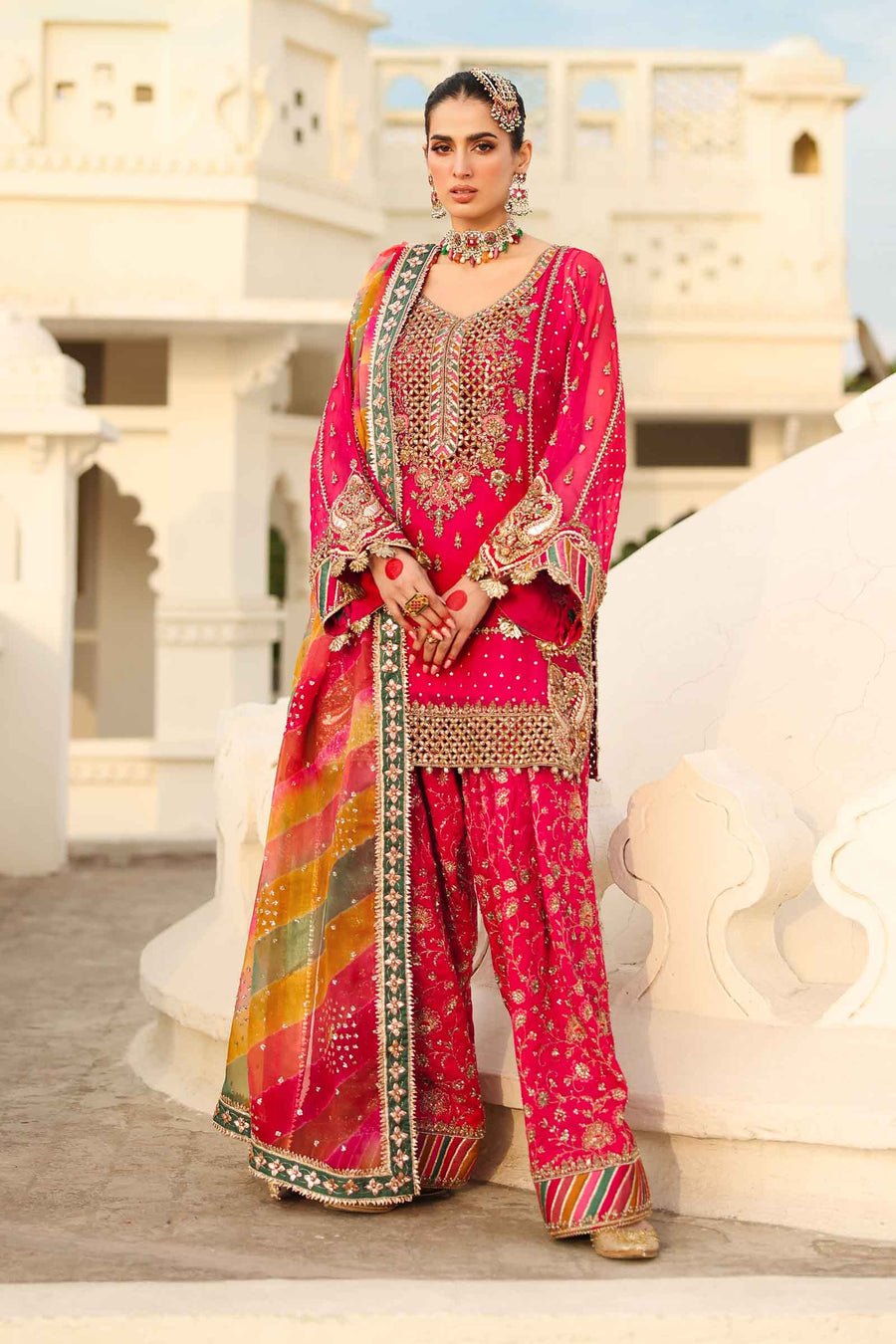 Maria B | Bridal Formals | Hur-ul-Nisa-Brand:Maria B-Type:Ladies Clothes-Hot Pink-Pure Organza-House of Maryam- Buy in UK, USA