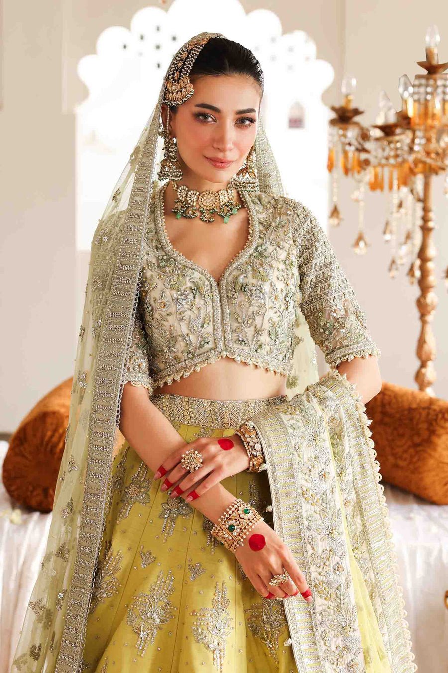 Maria B | Bridal Formals | Malika Jahan-Brand:Maria B-Type:Ladies Clothes-Lime Yellow-Poly Net-House of Maryam- Buy in UK, USA