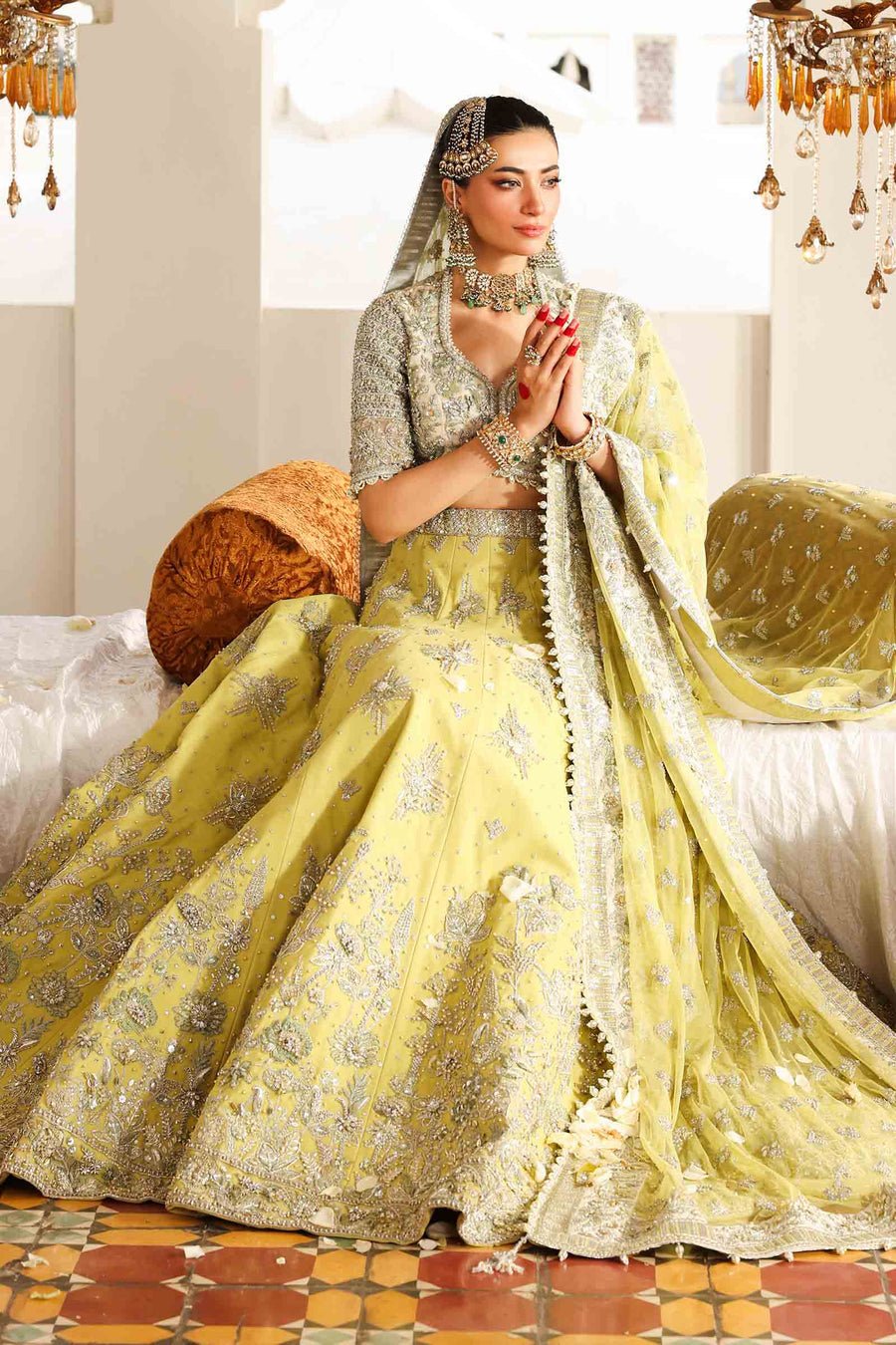 Maria B | Bridal Formals | Malika Jahan-Brand:Maria B-Type:Ladies Clothes-Lime Yellow-Poly Net-House of Maryam- Buy in UK, USA