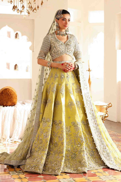 Maria B | Bridal Formals | Malika Jahan-Brand:Maria B-Type:Ladies Clothes-Lime Yellow-Pure Organza-House of Maryam- Buy in UK, USA