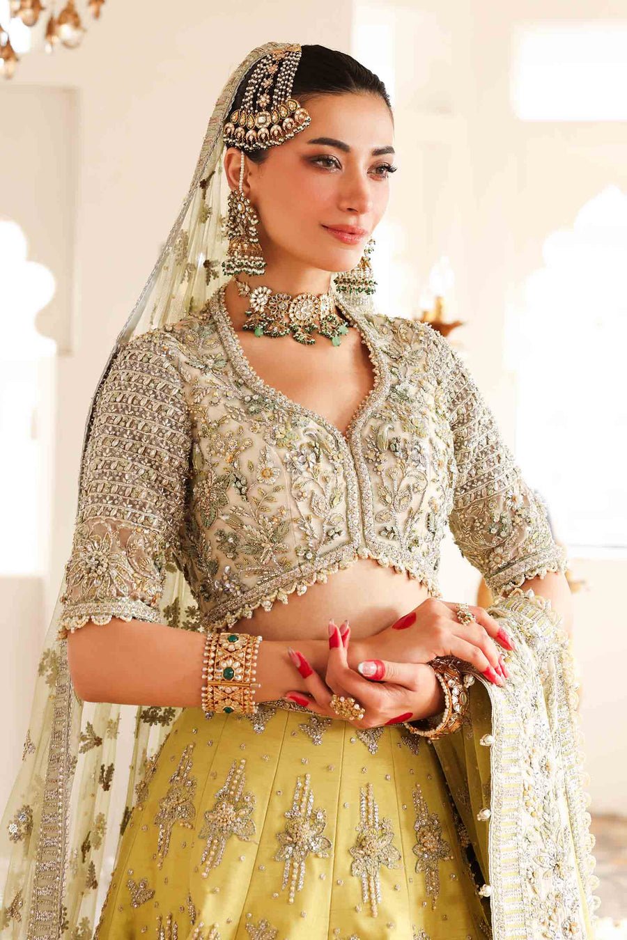 Maria B | Bridal Formals | Malika Jahan-Brand:Maria B-Type:Ladies Clothes-Lime Yellow-Pure Organza-House of Maryam- Buy in UK, USA