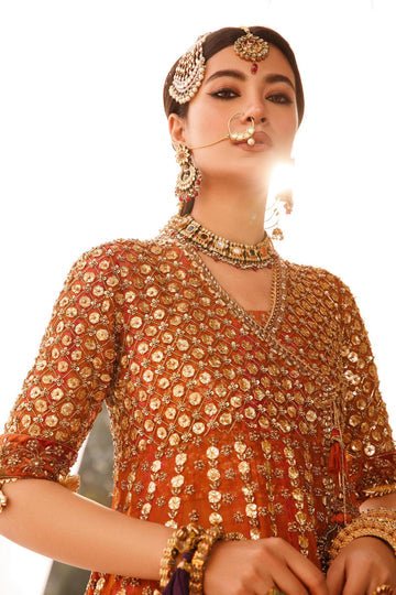 Maria B | Bridal Formals | Manar-Brand:Maria B-Type:Ladies Clothes-Rust-Pure Organza-House of Maryam- Buy in UK, USA