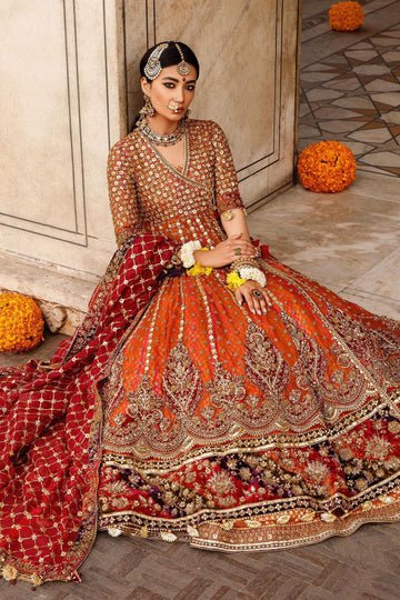 Maria B | Bridal Formals | Manar-Brand:Maria B-Type:Ladies Clothes-Rust-Pure Organza-House of Maryam- Buy in UK, USA