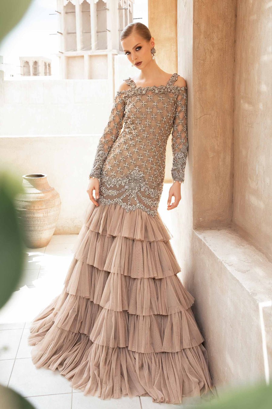 Maria B | Bridal Formals | Milan-Brand:Maria B-Type:Ladies Clothes-Nude Peach-Net-House of Maryam- Buy in UK, USA