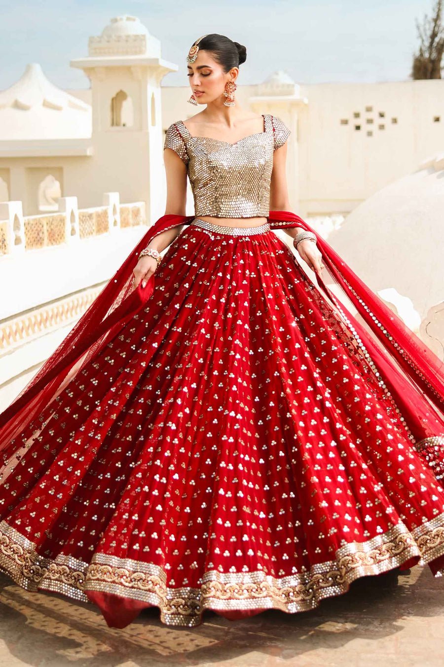 Maria B | Bridal Formals | Mumtaz Mahal-Brand:Maria B-Type:Ladies Clothes-Deep Red-Poly Net-House of Maryam- Buy in UK, USA