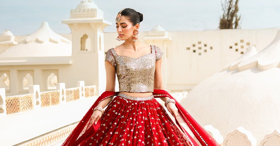 Maria B | Bridal Formals | Mumtaz Mahal-Brand:Maria B-Type:Ladies Clothes-Deep Red-Poly Net-House of Maryam- Buy in UK, USA