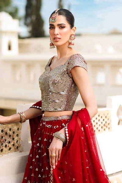 Maria B | Bridal Formals | Mumtaz Mahal-Brand:Maria B-Type:Ladies Clothes-Deep Red-Poly Net-House of Maryam- Buy in UK, USA