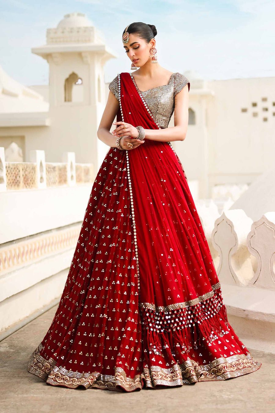 Maria B | Bridal Formals | Mumtaz Mahal-Brand:Maria B-Type:Ladies Clothes-Deep Red-Poly Net-House of Maryam- Buy in UK, USA