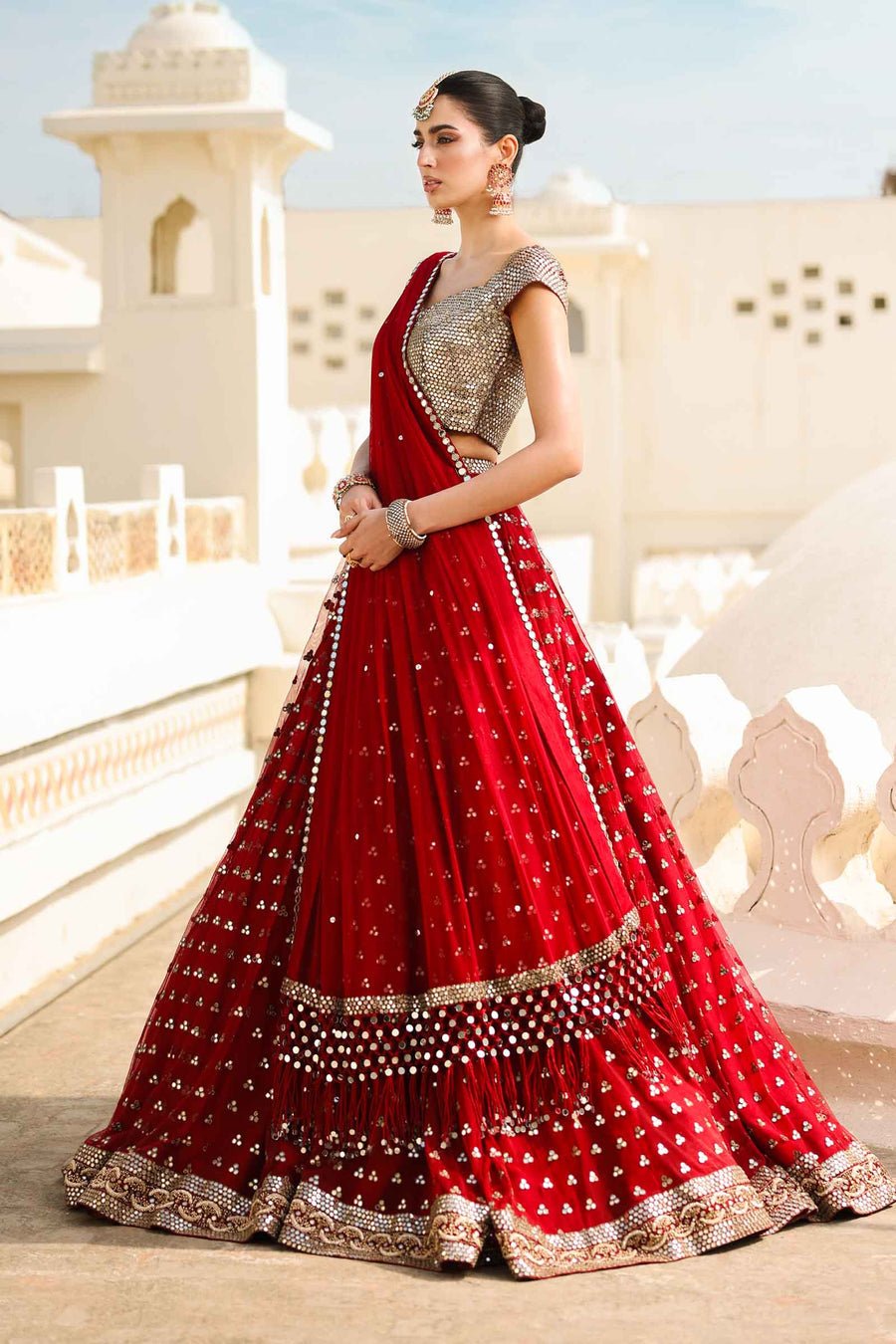 Maria B | Bridal Formals | Mumtaz Mahal-Brand:Maria B-Type:Ladies Clothes-Deep Red-Poly Net-House of Maryam- Buy in UK, USA