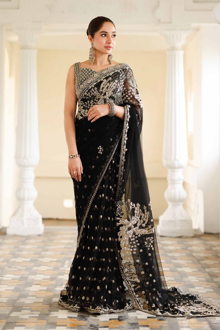 Maria B | Bridal Formals | Nawab Jan-Brand:Maria B-Type:Ladies Clothes-Black-Poly Net-House of Maryam- Buy in UK, USA