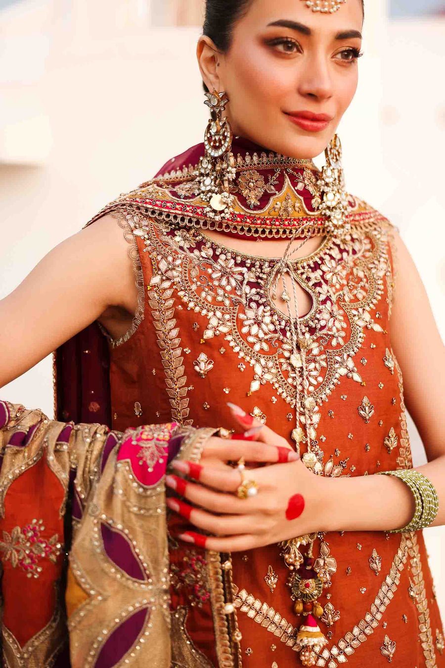 Maria B | Bridal Formals | Noor Jahan-Brand:Maria B-Type:Ladies Clothes-Rust-Pure Organza-House of Maryam- Buy in UK, USA