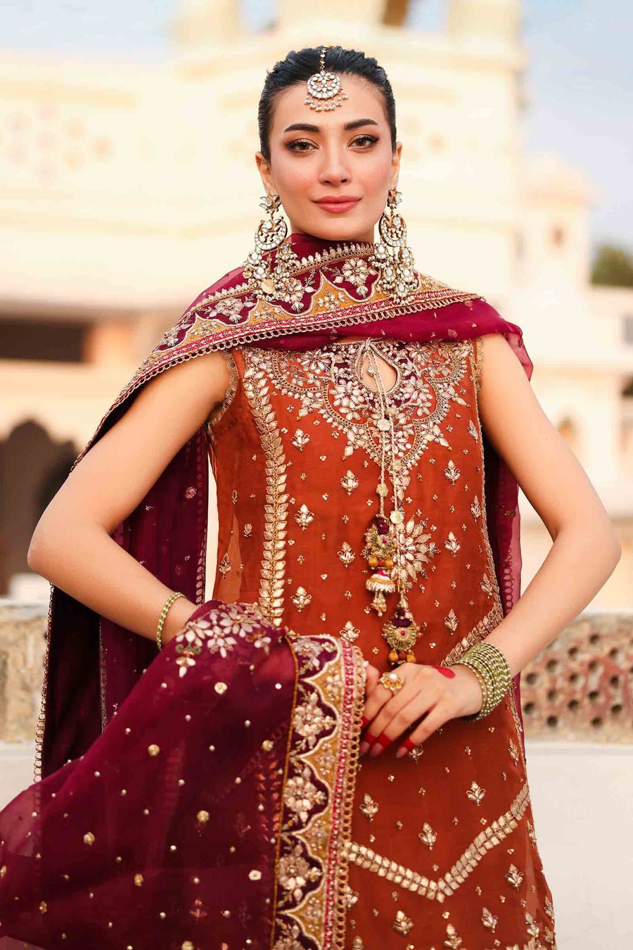 Maria B | Bridal Formals | Noor Jahan-Brand:Maria B-Type:Ladies Clothes-Rust-Pure Organza-House of Maryam- Buy in UK, USA