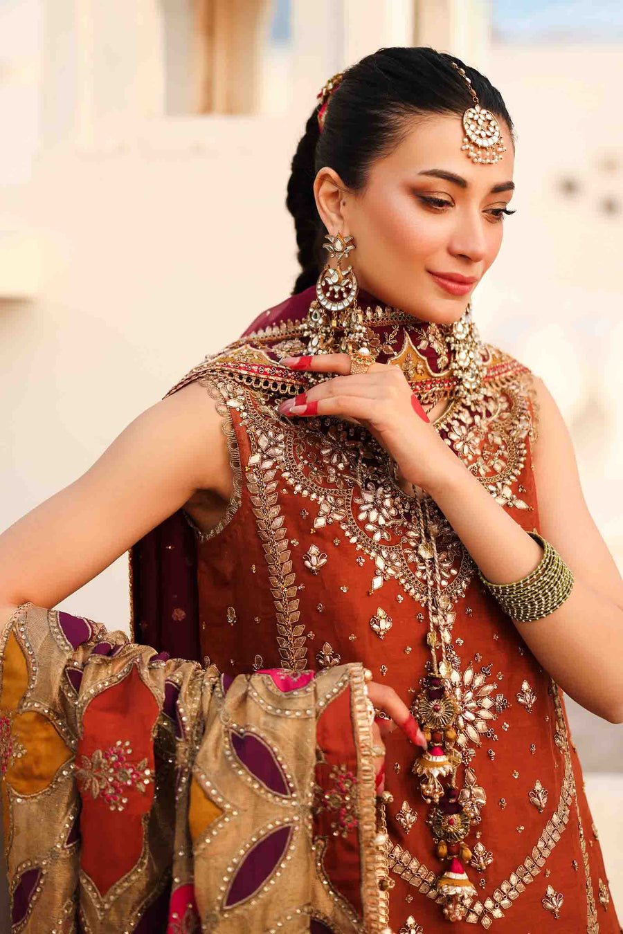 Maria B | Bridal Formals | Noor Jahan-Brand:Maria B-Type:Ladies Clothes-Rust-Pure Organza-House of Maryam- Buy in UK, USA