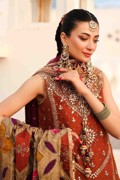 Maria B | Bridal Formals | Noor Jahan-Brand:Maria B-Type:Ladies Clothes-Rust-Pure Organza-House of Maryam- Buy in UK, USA